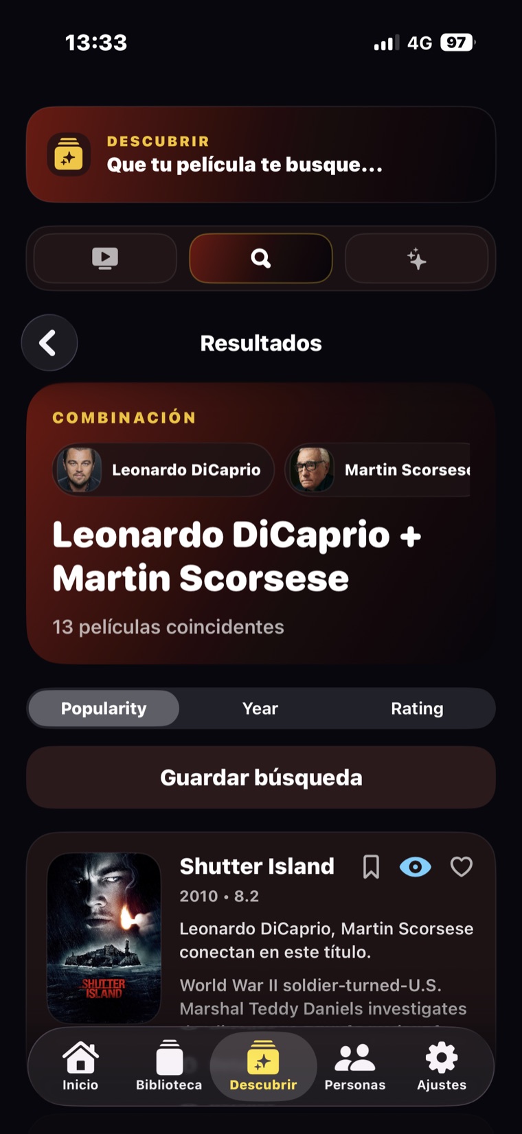 Resultados de búsqueda combinada en NextFiction